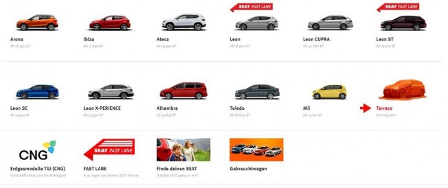 SEAT Tarraco en la web alemana SEAT Tarraco en la web alemana