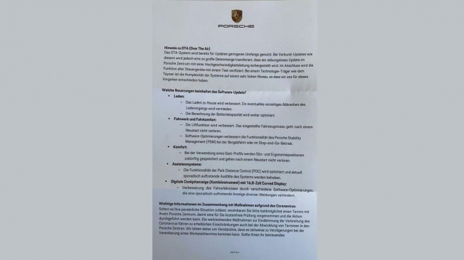 Porsche convoca a los propietarios del Taycan para una actualización presencial 2 Porsche convoca a los propietarios del Taycan para una actualización presencial 2