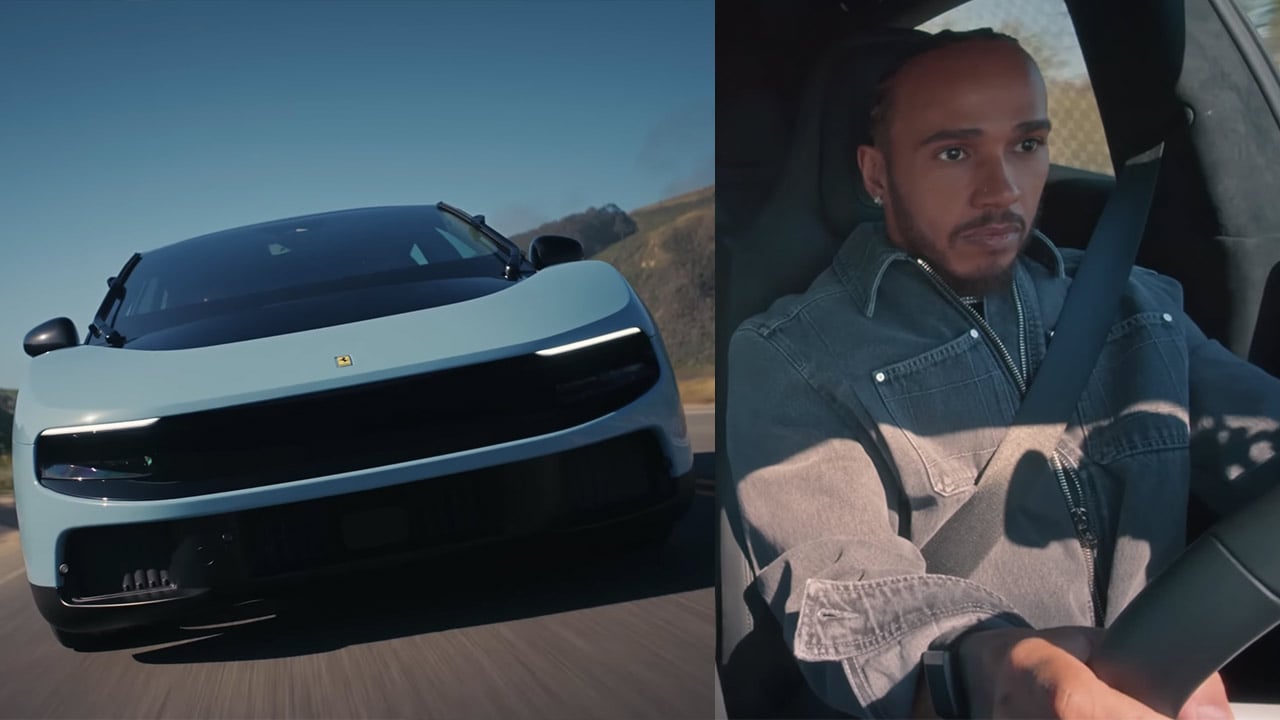 Lewis Hamilton, al volante del polémico Ferrari Luce eléctrico: ''Se comporta muchísimo mejor que cualquier otro coche que haya probado antes''