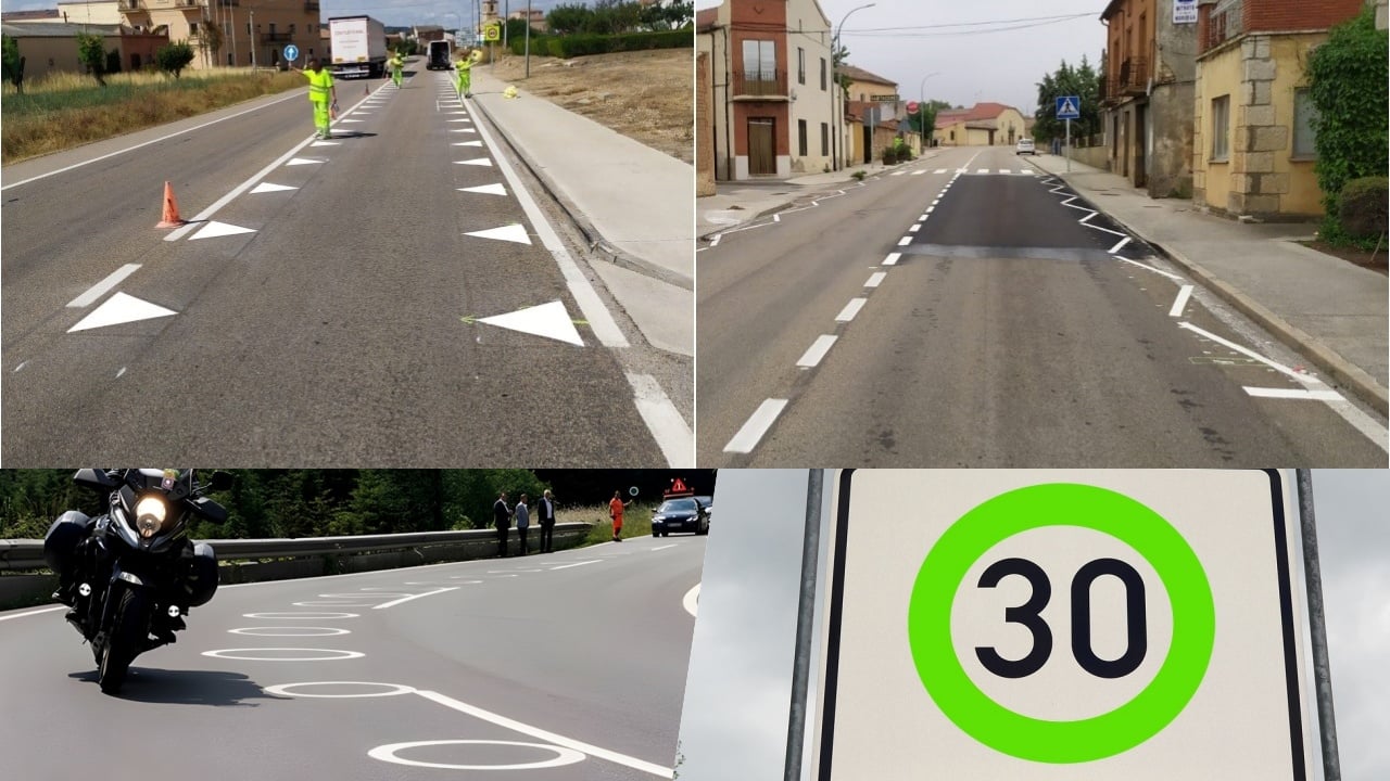 Líneas verdes, dientes de dragón, círculos… las marcas viales de la DGT que son oficiales y las que no pasaron de experimento